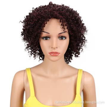 Best Selling Red Black 12 Inch Short Kinky Curly Wigs For Black Women Heat Resistant Fiber None Lace Wigs Synthetic Hair Wigs